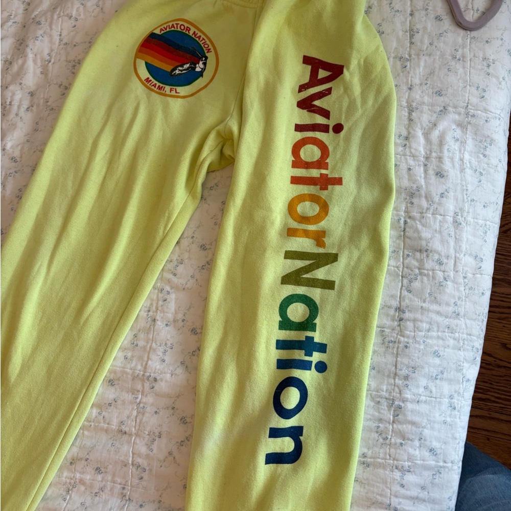 Aviator Nation Yellow Joggers with Rainbow Logo